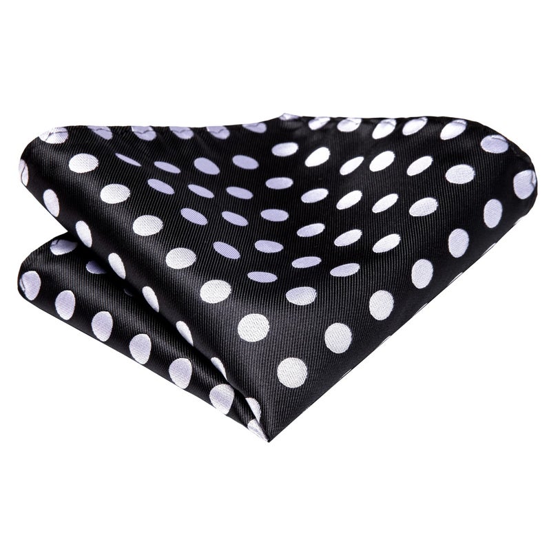 Hi-Tie Black White Dots Tie Sets for Men Silk Casual Formal Necktie With Pocket Square Cufflinks for Wedding Business - Image 5